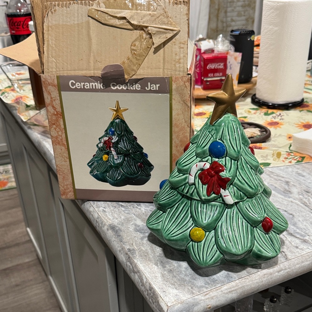 Festive Green Ceramic Christmas Tree Cookie Jar